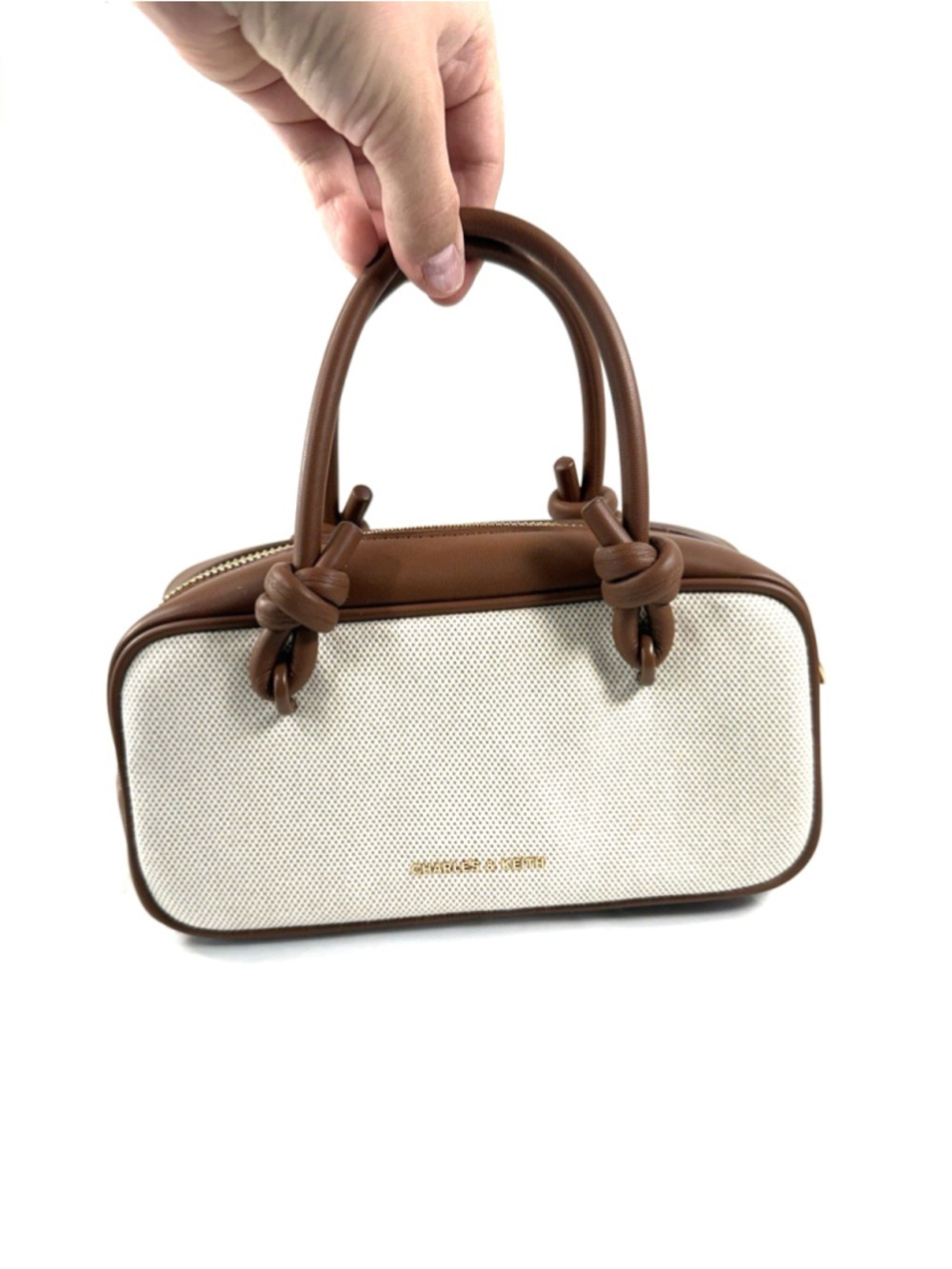 Charles & Keith Sammie Canvas Knotted-Handle Boxy Bag new